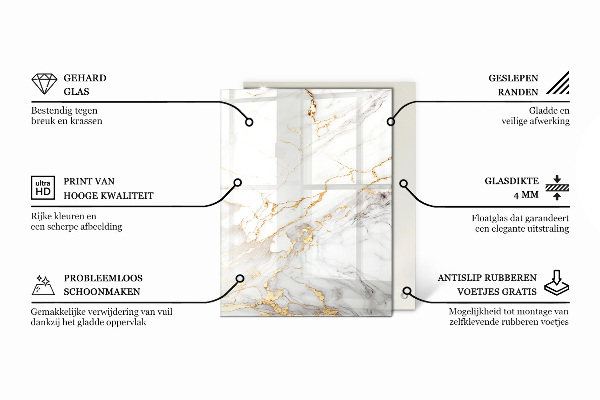 Piano in vetro per tavolo rettangolare con venature marmoree nel design