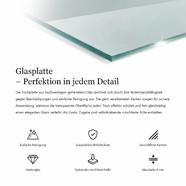 Piano in vetro per tavolo rettangolare in vetro temperato trasparente