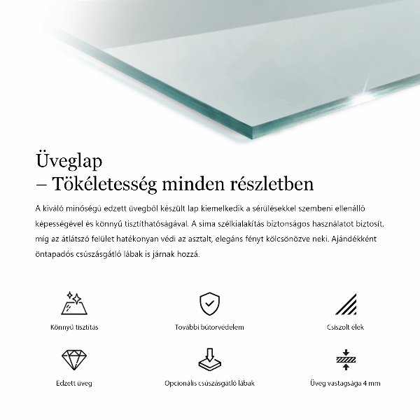 Piano in vetro per tavolo rettangolare in vetro temperato trasparente