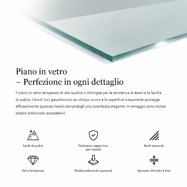 Piano in vetro per tavolo rettangolare in vetro temperato trasparente