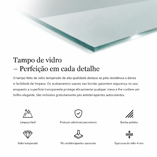 Piano in vetro per tavolo rettangolare in vetro temperato trasparente