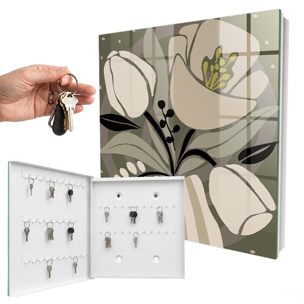 Cassetta portachiavi da muro Fiori beige