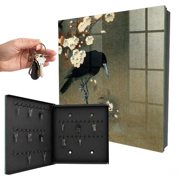 Armadietto portachiavi da parete Ohara Koson, Il corvo e il fiore di ciliegio