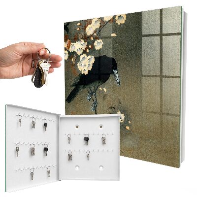 Armadietto portachiavi da parete Ohara Koson, Il corvo e il fiore di ciliegio