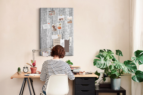 Bacheca di sughero con stampa effetto assi di legno grigie