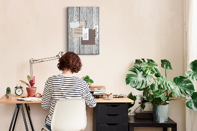 Bacheca di sughero con stampa effetto assi di legno grigie