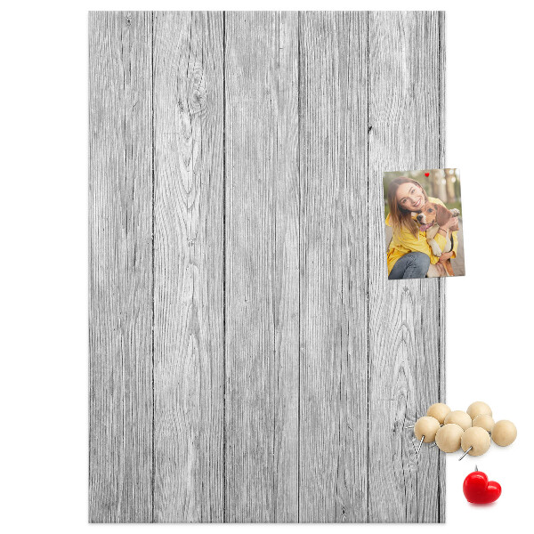 Bacheca di sughero con stampa effetto assi di legno grigie