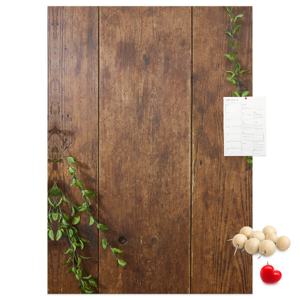 Lavagna in sughero con cornice in legno rustico e rami verdi decorativi