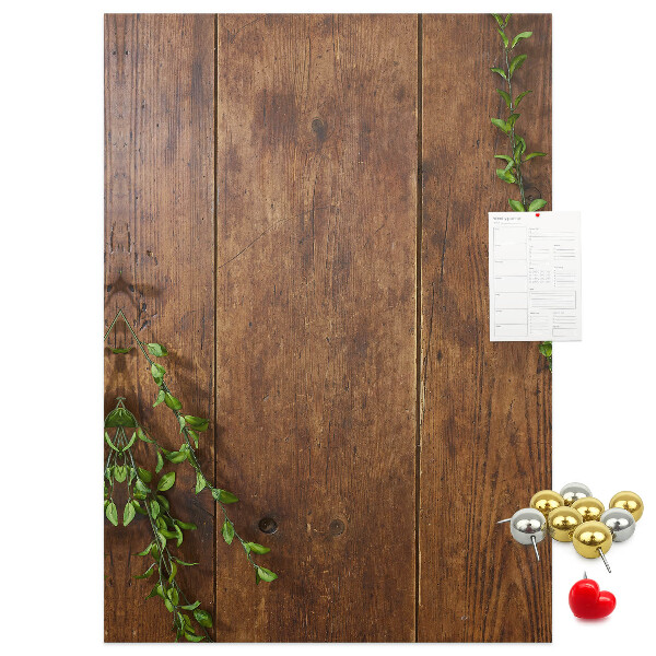 Lavagna in sughero con cornice in legno rustico e rami verdi decorativi