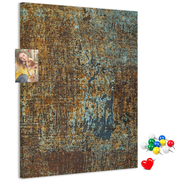 Bacheca in sughero con texture rustica e accenti blu
