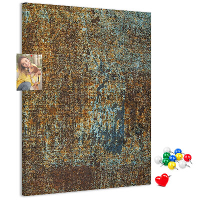 Bacheca in sughero con texture rustica e accenti blu