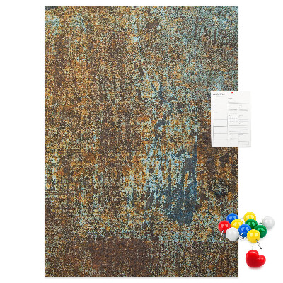 Bacheca in sughero con texture rustica e accenti blu