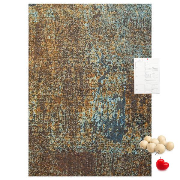 Bacheca in sughero con texture rustica e accenti blu