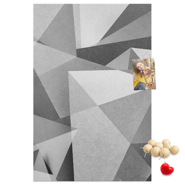 Bacheca di sughero con motivo astratto in scala di grigi con triangoli