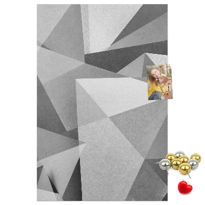 Bacheca di sughero con motivo astratto in scala di grigi con triangoli