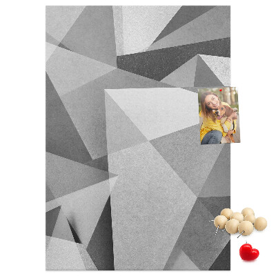 Bacheca di sughero con motivo astratto in scala di grigi con triangoli