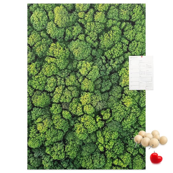 Bacheca di sughero con stampa foresta verde vista dall'alto