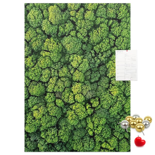 Bacheca di sughero con stampa foresta verde vista dall'alto