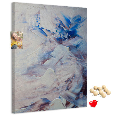 Bacheca di sughero con motivo di schizzi astratti di vernice blu e bianca