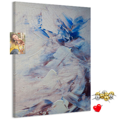 Bacheca di sughero con motivo di schizzi astratti di vernice blu e bianca
