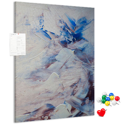 Bacheca di sughero con motivo di schizzi astratti di vernice blu e bianca