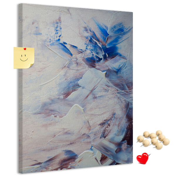 Bacheca di sughero con motivo di schizzi astratti di vernice blu e bianca