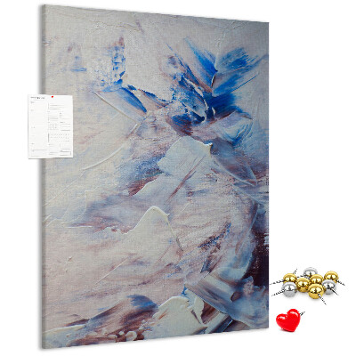 Bacheca di sughero con motivo di schizzi astratti di vernice blu e bianca