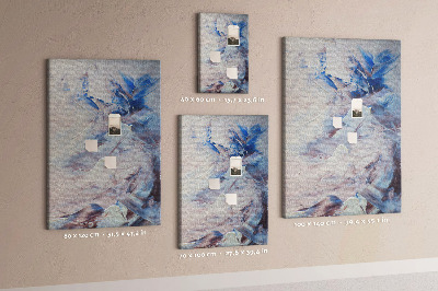 Bacheca di sughero con motivo di schizzi astratti di vernice blu e bianca