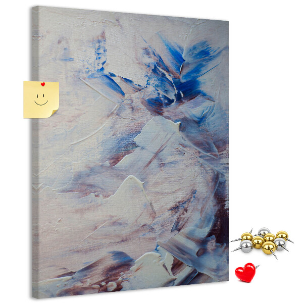 Bacheca di sughero con motivo di schizzi astratti di vernice blu e bianca