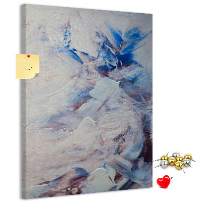 Bacheca di sughero con motivo di schizzi astratti di vernice blu e bianca