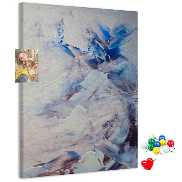 Bacheca di sughero con motivo di schizzi astratti di vernice blu e bianca