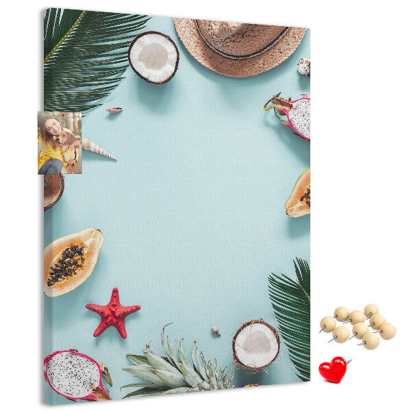 Lavagna in sughero decorazione con frutti tropicali e note marine