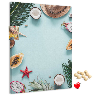 Lavagna in sughero decorazione con frutti tropicali e note marine