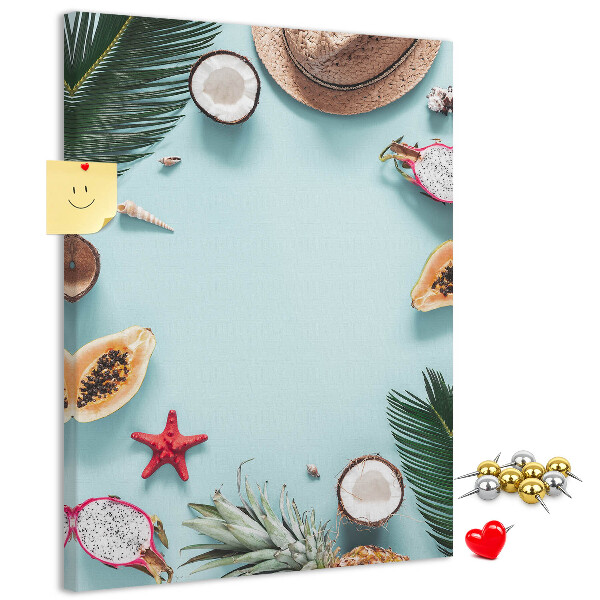 Lavagna in sughero decorazione con frutti tropicali e note marine