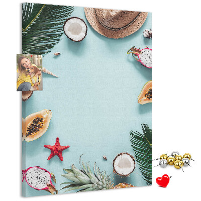 Lavagna in sughero decorazione con frutti tropicali e note marine