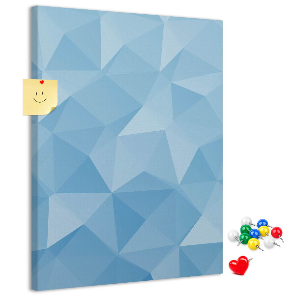 Bacheca di sughero con stampa a forme geometriche in varie tonalità di blu