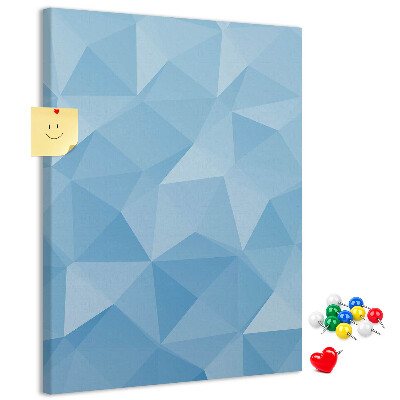 Bacheca di sughero con stampa a forme geometriche in varie tonalità di blu