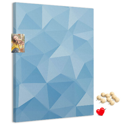 Bacheca di sughero con stampa a forme geometriche in varie tonalità di blu
