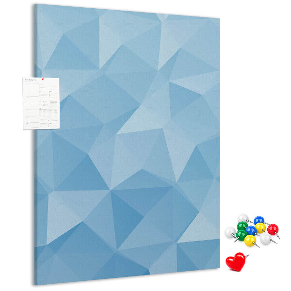 Bacheca di sughero con stampa a forme geometriche in varie tonalità di blu