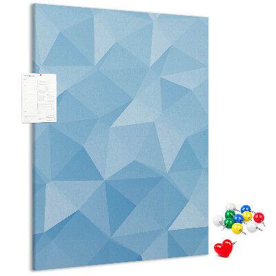 Bacheca di sughero con stampa a forme geometriche in varie tonalità di blu