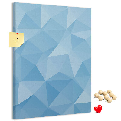 Bacheca di sughero con stampa a forme geometriche in varie tonalità di blu
