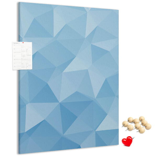 Bacheca di sughero con stampa a forme geometriche in varie tonalità di blu