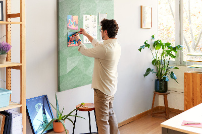 Bacheca di sughero con forme geometriche in diverse tonalità di verde