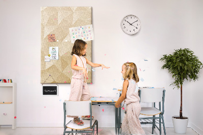 Lavagna in sughero con stampa geometrica nei toni del beige e del marrone