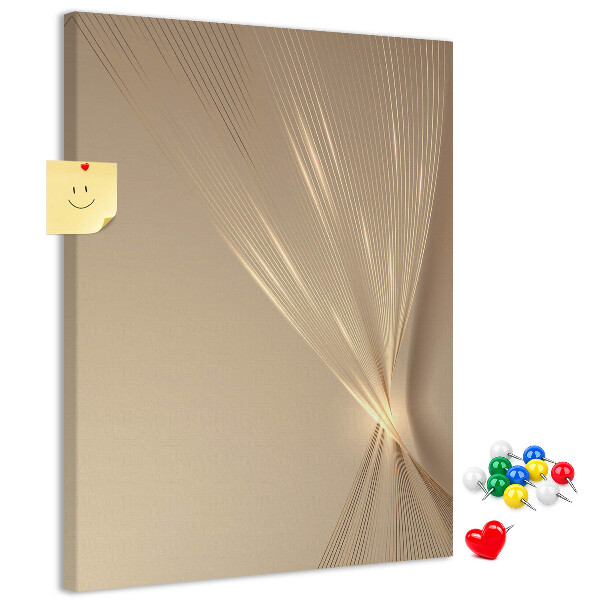 Bacheca di sughero con stampa di linee delicate su sfondo beige