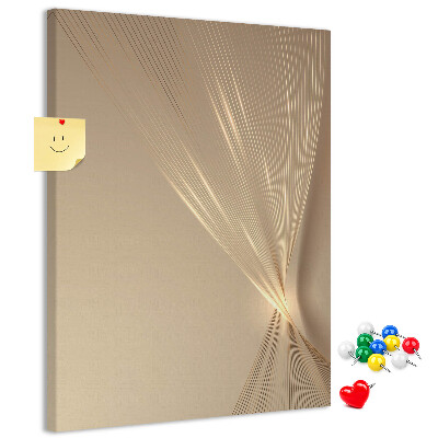 Bacheca di sughero con stampa di linee delicate su sfondo beige