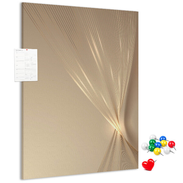 Bacheca di sughero con stampa di linee delicate su sfondo beige