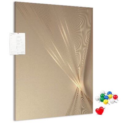 Bacheca di sughero con stampa di linee delicate su sfondo beige