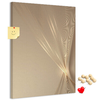 Bacheca di sughero con stampa di linee delicate su sfondo beige