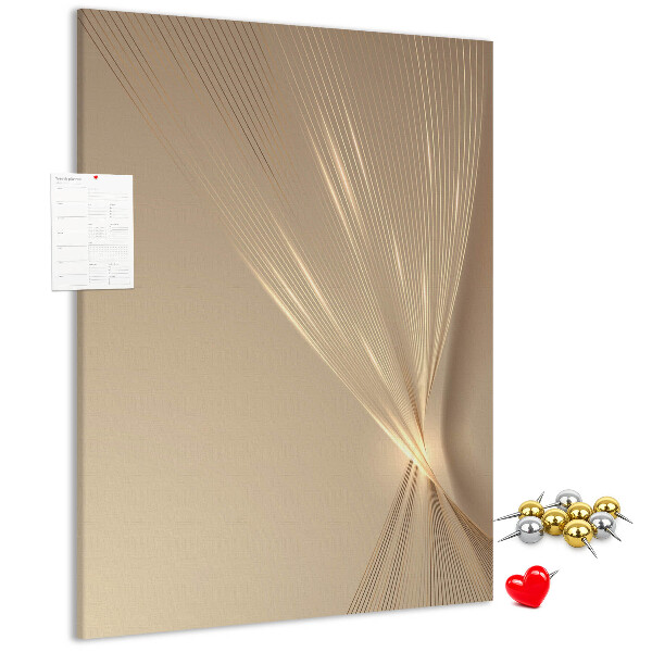 Bacheca di sughero con stampa di linee delicate su sfondo beige